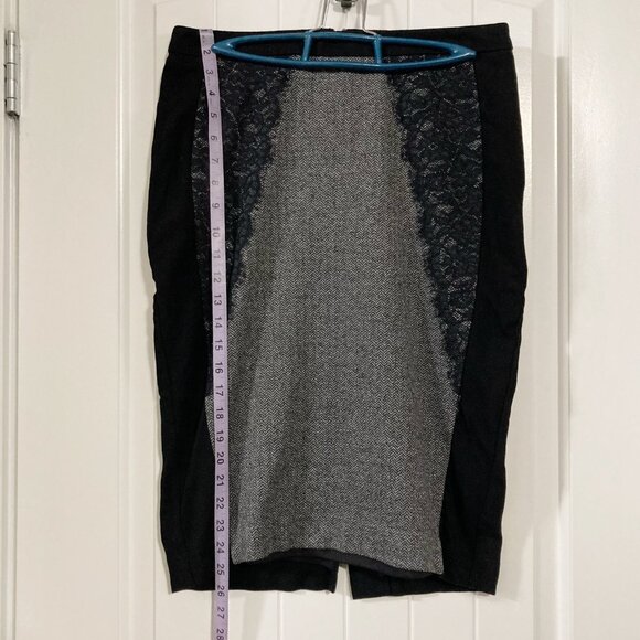 RICKI's Black grey herringbone pencil skirt ~ MEDIUM lace detailing goth skirt - Picture 3 of 13